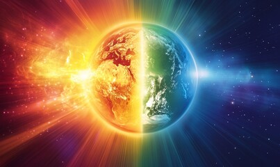 Wall Mural - diagram of solar radiation hitting earth, highlighting the absorption and reflection processes in th