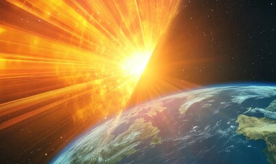 Wall Mural - diagram of solar radiation hitting earth, highlighting the absorption and reflection processes in th