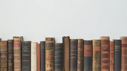Poster - Books from various genres are lined up in an orderly fashion against a clean white background, showcasing a collection of literature. Generative AI
