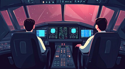 Wall Mural - two pilots in the cockpit of a spaceship flying through the stars