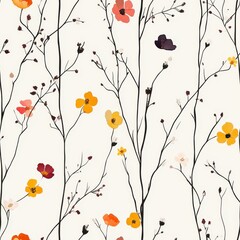 Sticker - Floral Pattern Design with Branches and Flowers