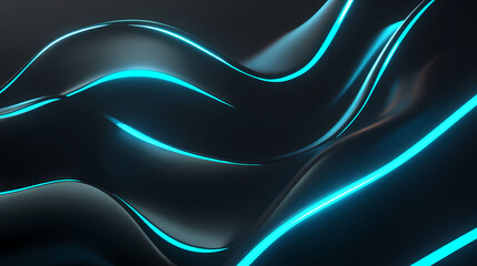 Wall Mural - smooth wave-like lines with glowing blue edges, flowing across a black background in a modern, futur