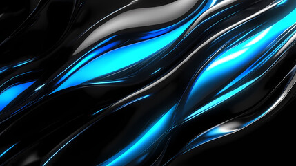 Wall Mural - smooth wave-like lines with glowing blue edges, flowing across a black background in a modern, futur