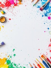 Poster - A colorful arrangement of various art supplies with brushes, pencils, and paints creates an inspiring workspace ready for creativity. Generative AI