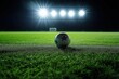 © Vadym - Night soccer match arena. Green grass field. Spotlight lights illuminate the soccer ball. Competition champion match. Empty stadium. Sport event background. Soccer sport. Athletic grandstand.