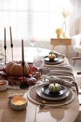 Wall Mural - Stylish table setting with beautiful dishware and autumn decor in dining room