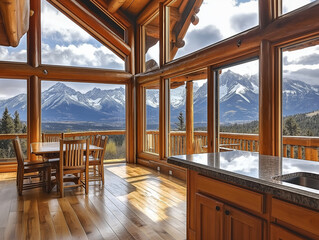 rustikales modernes Haus mit Blick auf die Berge

