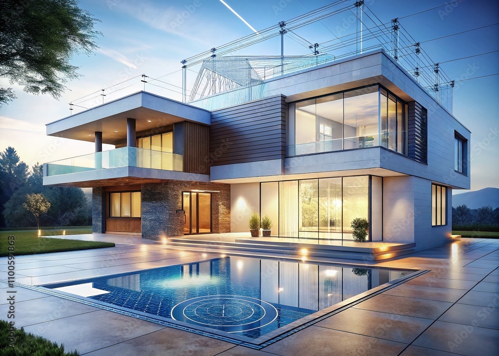 Blueprint of a Modern House Project Plan in Minimalist Style Showcasing ...