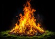 © Man888 - Captivating Drone Photography of Isolated Real Fire Flames on a Black Background, Showcasing a Dynamic Bonfire Created from Grass, Perfect for Special Effects and Visual Projects