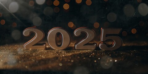 golden 2025 numbers with festive glitter background