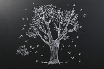 Wall Mural - Beautiful drawing of tree on black chalkboard