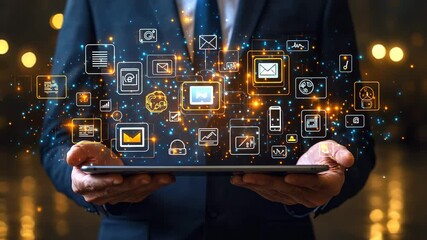 Businessman exploring digital innovation AR interface and effectively integrating various technology solutions in business is essential for staying competitive and driving growth AI analysis sales