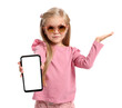 © New Africa - Cute little girl with smartphone on white background