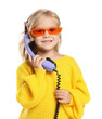 © New Africa - Cute little girl with handset of telephone on white background