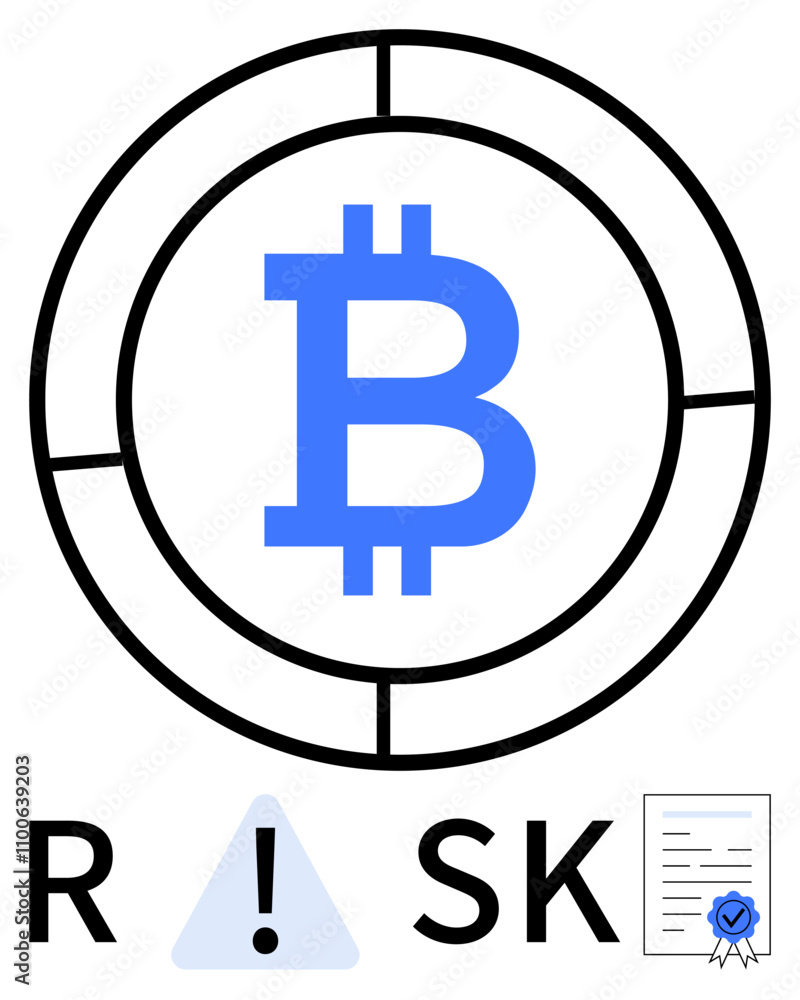 Blockchain Bitcoin symbol within circular graphic, risk highlighted ...