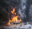 © MonkaLemonka - top secret burning with fire stripe with note isolated over gray background; copy space; concept privacy, private sensitive data, using web cookies, confidential, secret, protection