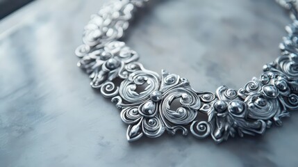 Wall Mural - close-up of silver jewelry on a light gray background, emphasizing elegance and sophistication.