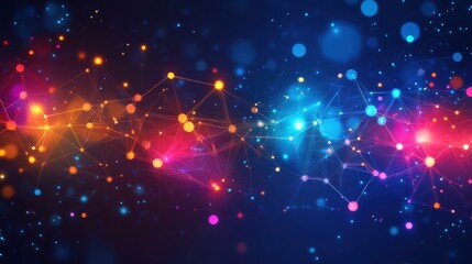 Wall Mural - Colorful Abstract Connection of Lights and Particles in Dark Background