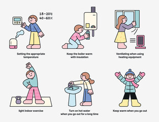 Wall Mural - a guide to things to check for winter safety. cuttiny character with outline.