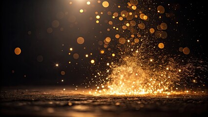 Wall Mural - explosion of golden light creating bokeh effect on dark background, golden, light, explosion, bokeh,