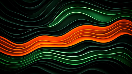 Wall Mural - Abstract Wavy Pattern in Green and Orange Colors on Dark Background