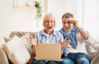 © Prostock-studio - Win lottery. Surprised mature couple winning online auction bid, looking at laptop, copy space