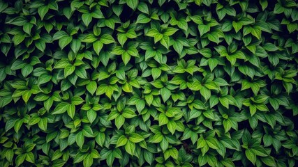 Poster - Close up shot of a textured wall covered in vibrant, green leaves, plant, outdoor