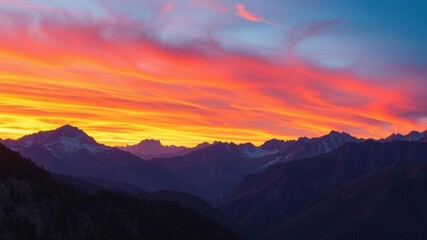 Wall Mural - vibrant orange and pink sunset over majestic mountains, mountains, picturesque