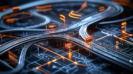 Poster - 3D map showcasing urban plans with detailed traffic routes and structures
