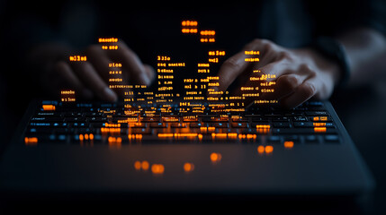 Aufkleber - hacker digital footprint is visualized through glowing code on keyboard