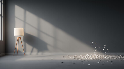 Aufkleber - quiet dimly lit room with table lamp and scattered paper