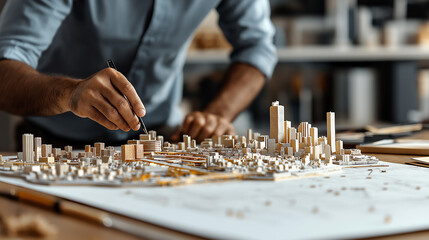 Aufkleber - team of urban planners analyzing city model for development