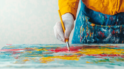 Fototapete - artist skillfully painting with vibrant colors on canvas