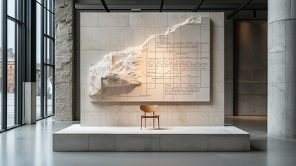 Leinwandbilder - modern art installation featuring textured wall and chair