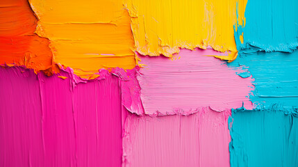 Aufkleber - Vibrant colors of orange, pink, yellow, and blue paint create lively texture
