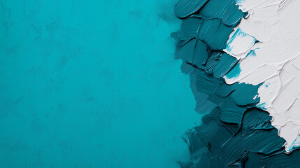 Fototapete - Textured canvas with teal and white paint strokes creating depth