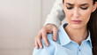 © Prostock-studio - Victim Of Sexual Harassment At Work. Unhappy Businesswoman Looking At Businessman's Hand On Her Shoulder Sitting In Office. Cropped