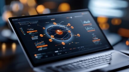 Wall Mural - cutting edge digital dashboard displaying complex data visualizations and analytics for strategic bu