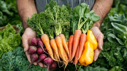 Wall Mural - A person is holding an assortment of freshly vegetables pick