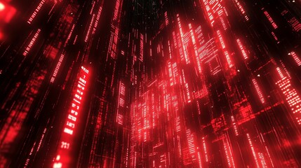 Red Digital Data Streams Flowing Downward