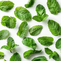 Wall Mural - Mint leaves isolated on white background