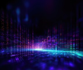 Blue Matrix 3D Desktop Wallpaper with Glowing Binary and Futuristic Design