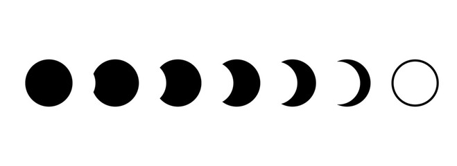 Wall Mural - full moon eclipse concept. set of moon phases or stages. total sun eclipse and lunar cycle. black an