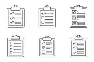 Wall Mural - A set of  checklist and clipboard task icon set outline silhouette icons on a white background