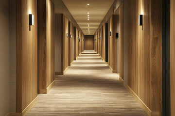 Wall Mural - Corridor with simple decor and wooden accents, adding charm and warmth.