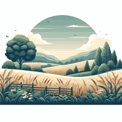 Sticker - landscape with mountains and trees