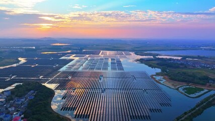 Wall Mural - Aerial view of solar photovoltaic panels