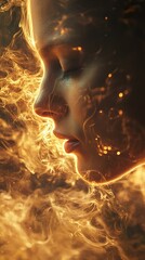 Poster - Fiery Woman Portrait: Abstract, Mystical, and Dreamlike Art