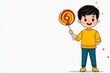 © Sanchai - A cheerful 2D illustration of a boy holding a giant lollipop, drawn in vibrant colors on a clean white background
