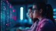 © Intelligent Horizons - Women Data Scientists and Machine Learning Experts Collaborating on Visualizing Intelligence Models and Algorithms in a Modern Tech Workspace Environment